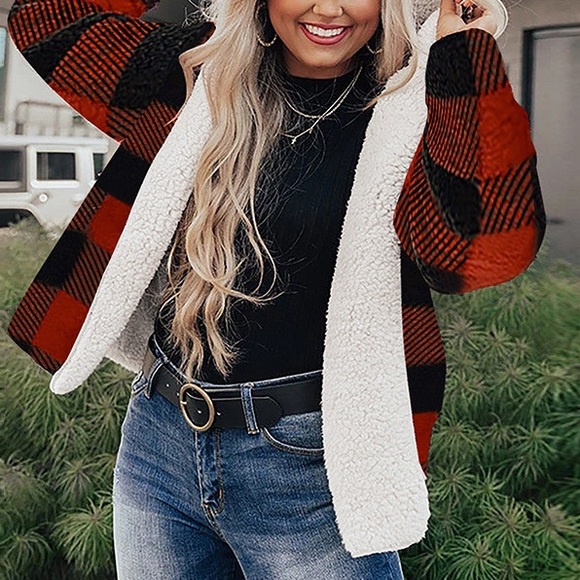 New Buffalo plaids fleece women fuzzy oversized shacket - Picture 3 of 4